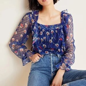 Eva Franco Navy Floral Sheer Blouse - purchased at Anthropologie